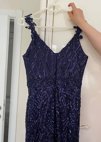 Siyah V Yakalı Uzun Drapeli Abiye Elbise - Görsel 5