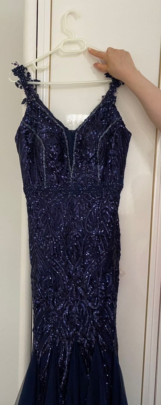 Siyah V Yakalı Uzun Drapeli Abiye Elbise - Görsel 2