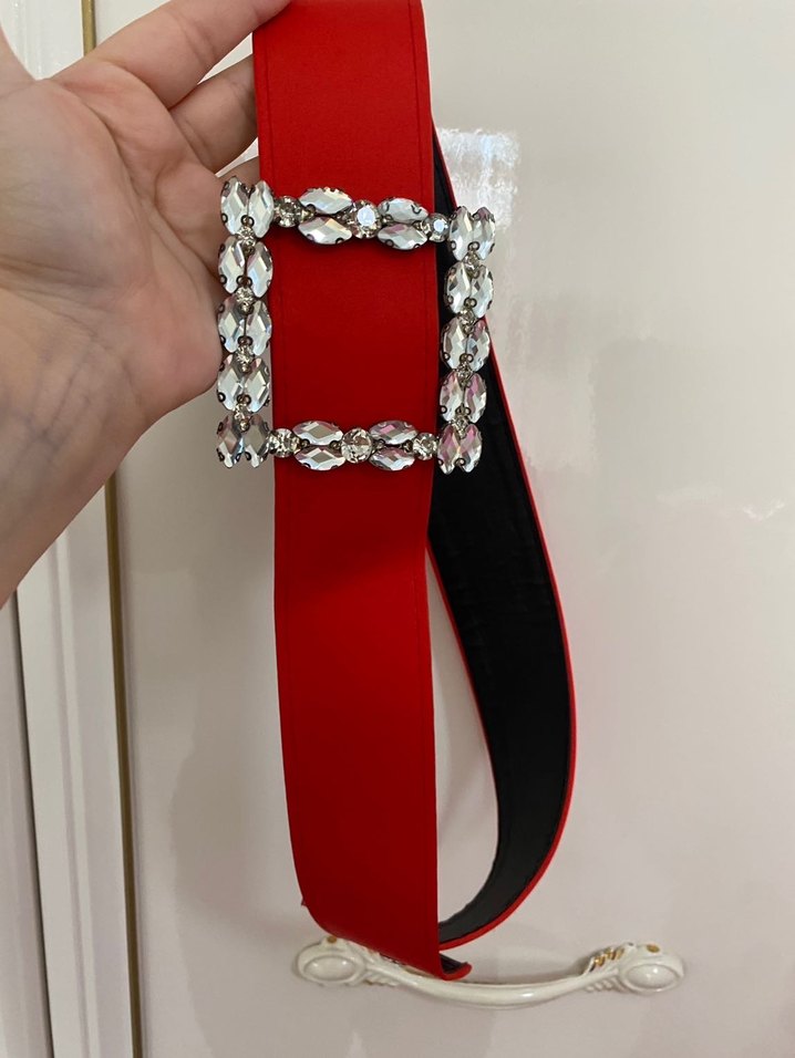 Kırmızı Drapeli V Yaka Uzun Abiye Elbise - Görsel 3