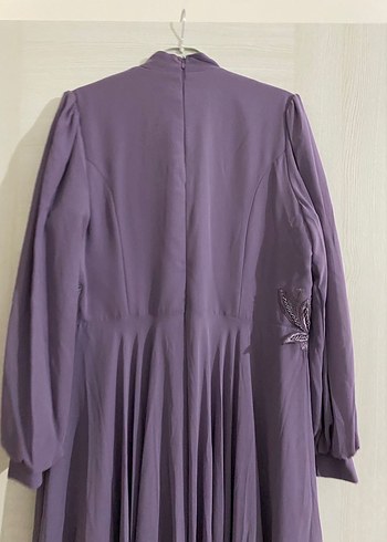 Mor Uzun Kollu Nakışlı Kadın Abiye Elbise - Görsel 6