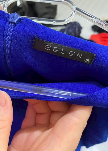 Mavi Drapeli Midi Kadın Ofis Elbisesi - Görsel 5