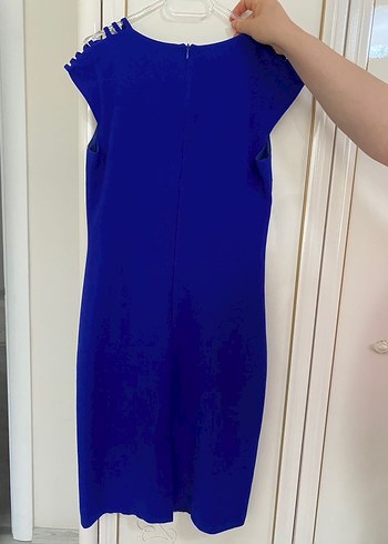 Mavi Drapeli Midi Kadın Ofis Elbisesi - Görsel 3