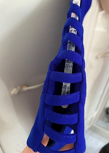 Mavi Drapeli Midi Kadın Ofis Elbisesi - Görsel 2