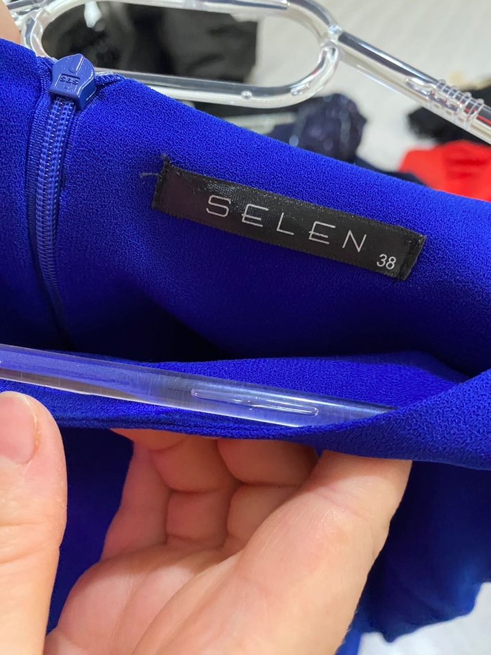 Mavi Drapeli Midi Kadın Ofis Elbisesi - Görsel 5