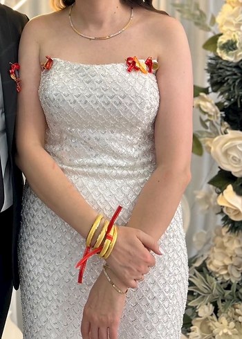 Beyaz Straplez Denizkızı Gelinlik Midi Boy - Görsel 3