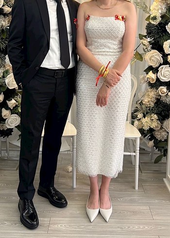 Beyaz Straplez Denizkızı Gelinlik Midi Boy - Görsel 2