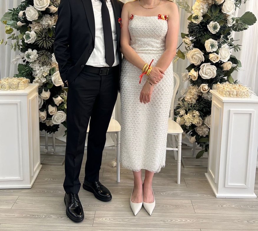 Beyaz Straplez Denizkızı Gelinlik Midi Boy - Görsel 2