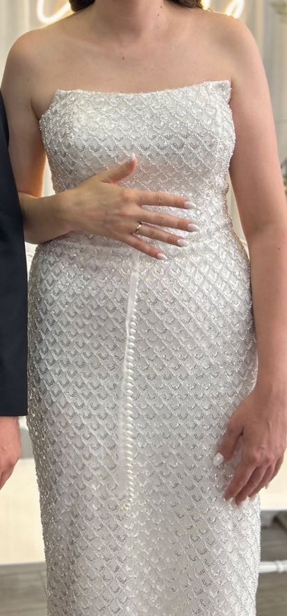 Beyaz Straplez Denizkızı Gelinlik Midi Boy - Görsel 5