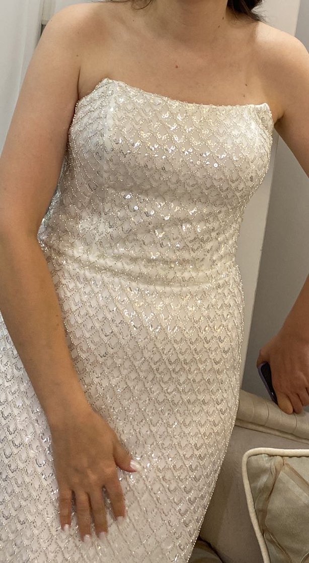 Beyaz Straplez Denizkızı Gelinlik Midi Boy - Görsel 4