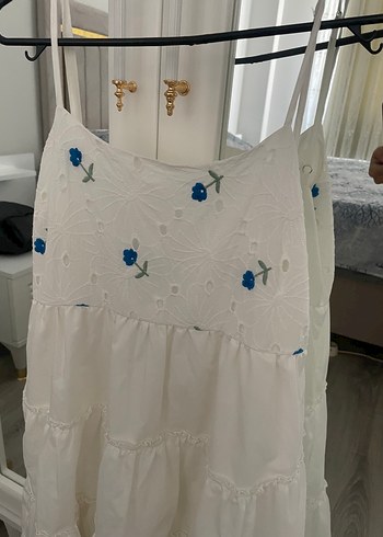 s Beden beyaz Renk Beyaz Mini Bohem Askılı Elbise