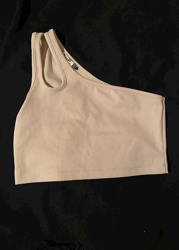 Bej Tek Omuzlu Crop Top