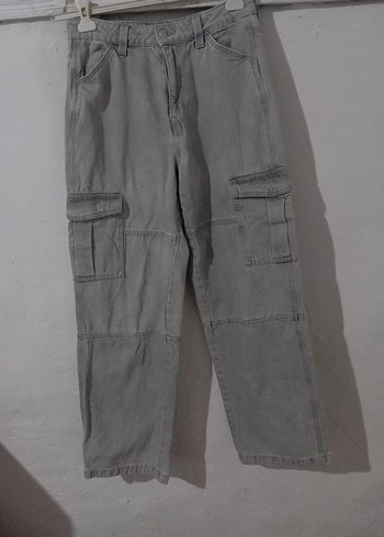 Gri Kadın Loose Fit Midi Denim Pantolon