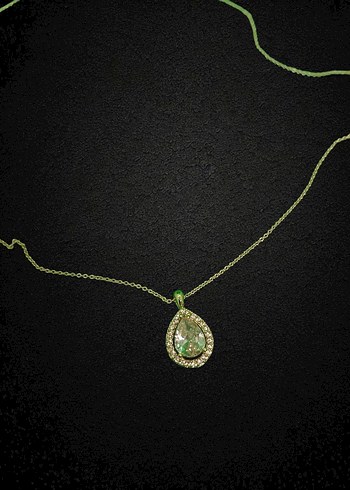 Çelik Gold Zincirli Damla Kesim Taşlı Kolye