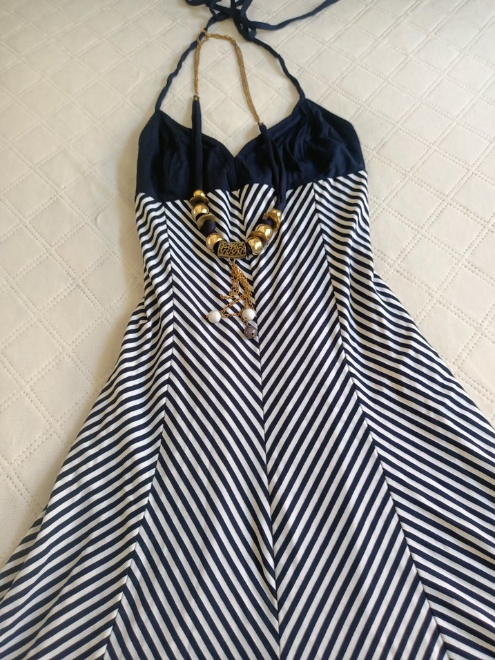 Lacivert Beyaz çizgili  Elbise - Görsel 2