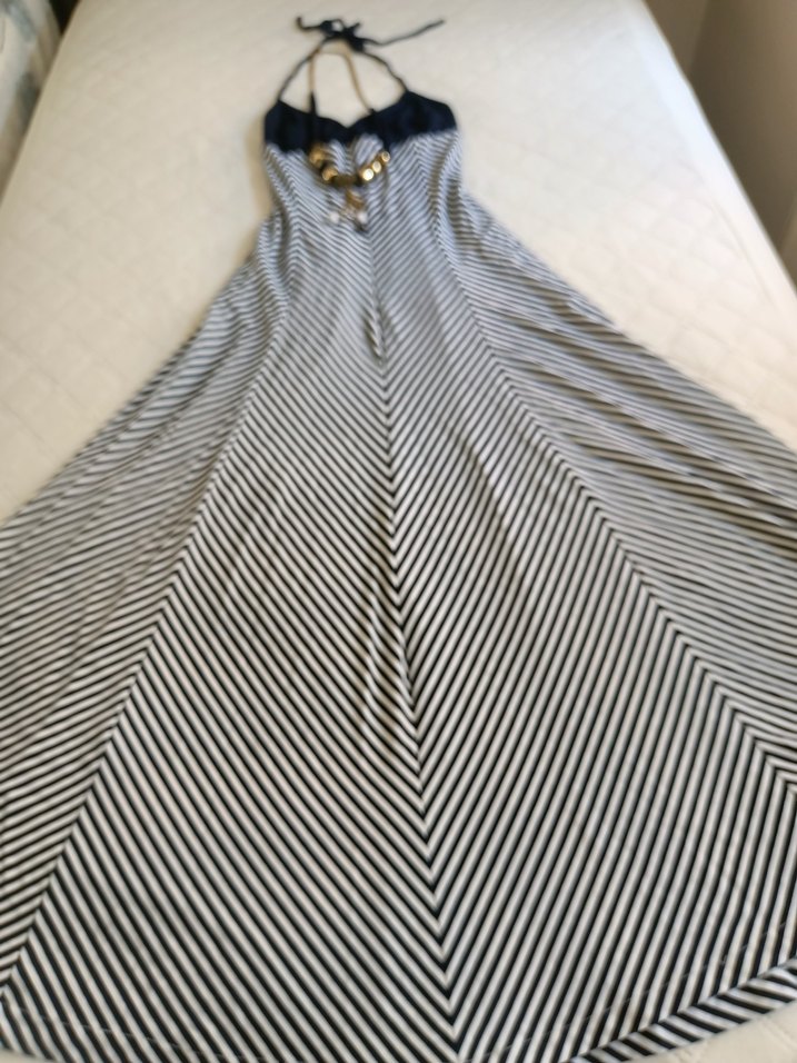 Lacivert Beyaz çizgili  Elbise - Görsel 3