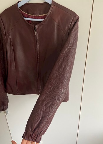 l Beden Kadın Bordo Deri Biker Ceket