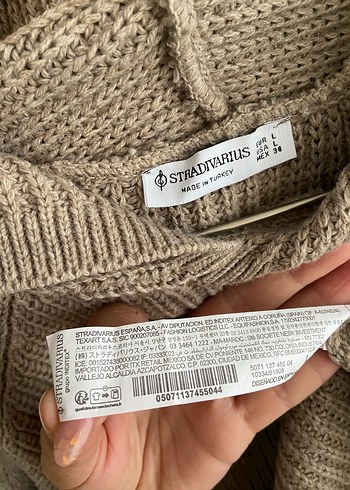 Stradivarius Bej Kapüşonlu Örgü Kadın Kazak