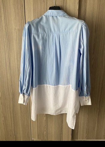 Mavi Piliseli Pamuklu Midi Gömlek - Görsel 6