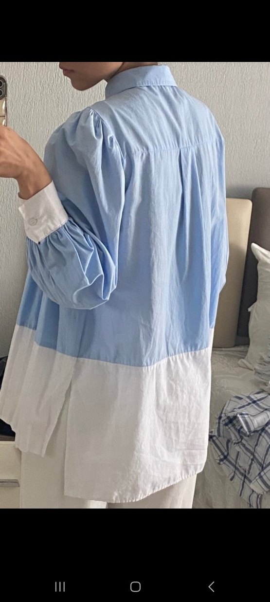 Mavi Piliseli Pamuklu Midi Gömlek - Görsel 5