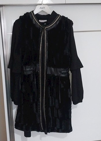 Kürklü Siyah Mini Süet Kadın yelek - Görsel 2