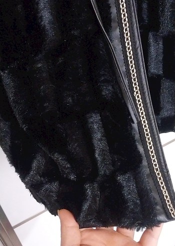 Kürklü Siyah Mini Süet Kadın yelek - Görsel 5