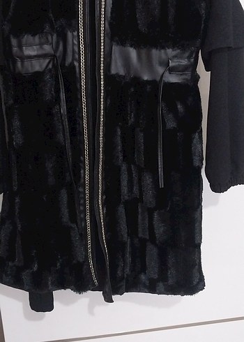 Kürklü Siyah Mini Süet Kadın yelek - Görsel 3