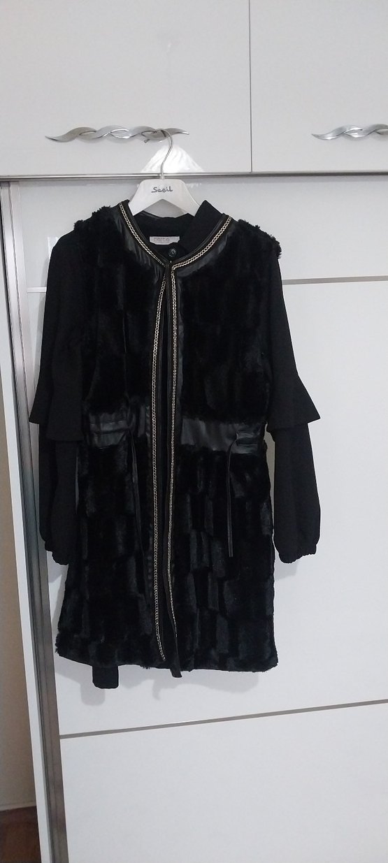 Kürklü Siyah Mini Süet Kadın yelek - Görsel 2