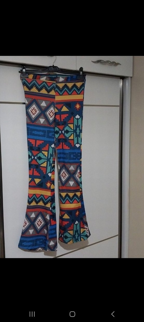 Renkli Bohem Desenli İspanyol Paça Kadın Pantolon - Görsel 2