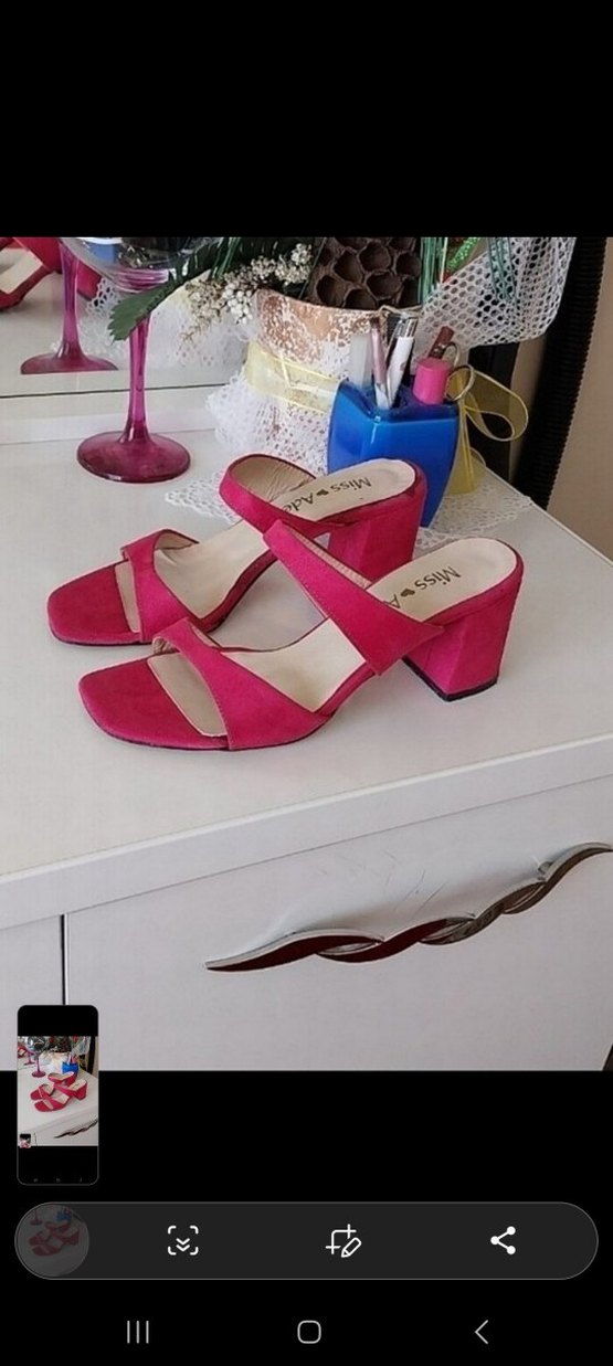 Pembe Tokalı Blok Topuklu Kadın Terlik - Görsel 2