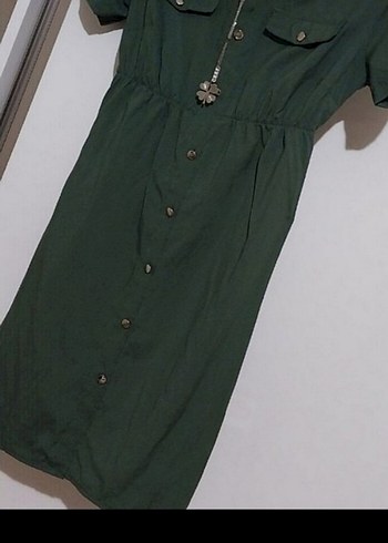 Kemerli Kısa Kollu Midi Keten Elbise - Görsel 4