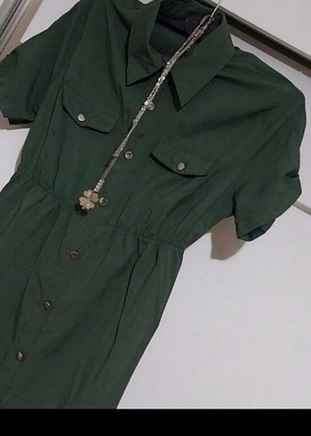 Kemerli Kısa Kollu Midi Keten Elbise - Görsel 3