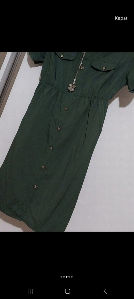 Kemerli Kısa Kollu Midi Keten Elbise - Görsel 4