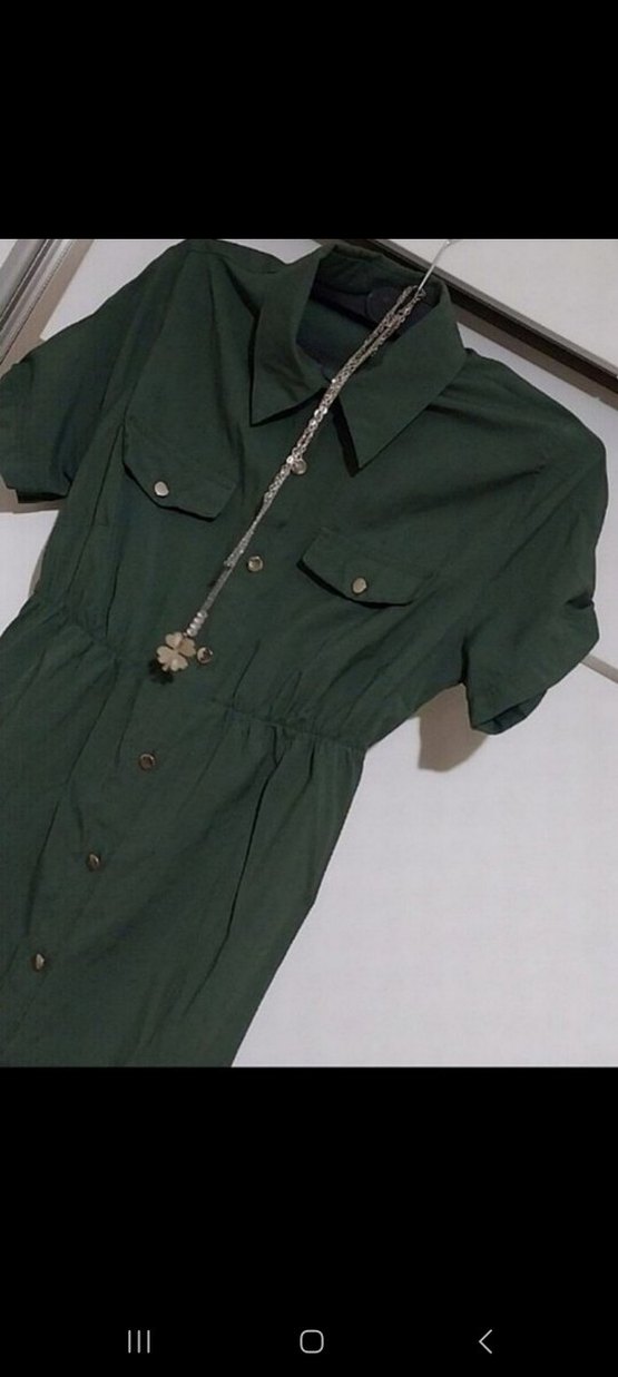 Kemerli Kısa Kollu Midi Keten Elbise - Görsel 3