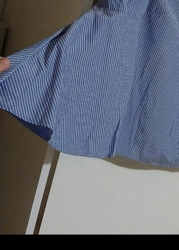 Mavi V Yakalı Uzun Kollu Denim Kadın Gömlek - Görsel 4