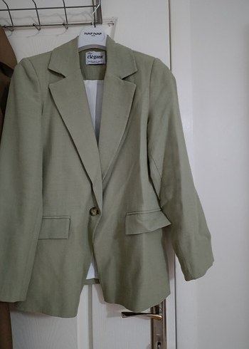 Kadın Bej Keten Midi Blazer Ceket