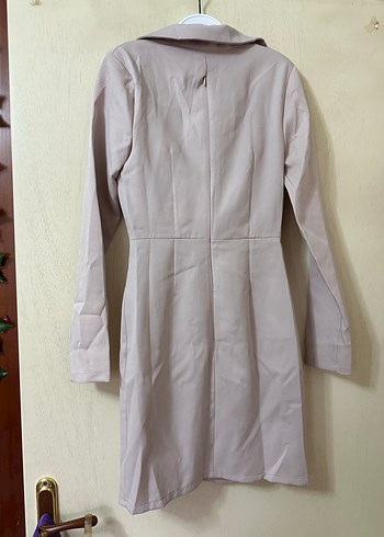 Bej Drapeli, Bel dekolteli Kadın Elbise - Görsel 2