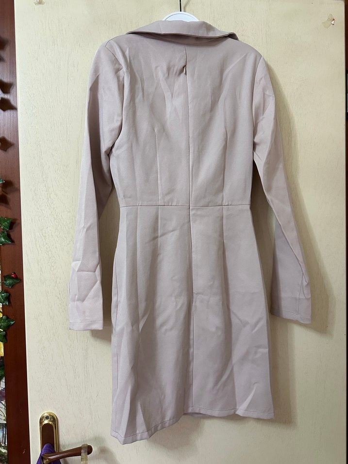 Bej Drapeli, Bel dekolteli Kadın Elbise - Görsel 2