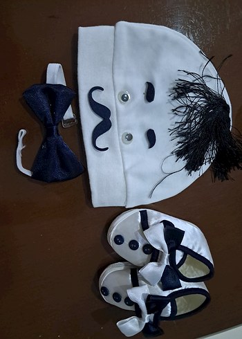 Beyaz Baskılı Çocuk Fiyonklu Papyon Seti - Görsel 5