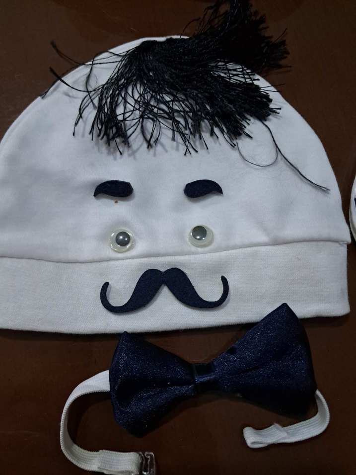 Beyaz Baskılı Çocuk Fiyonklu Papyon Seti - Görsel 4