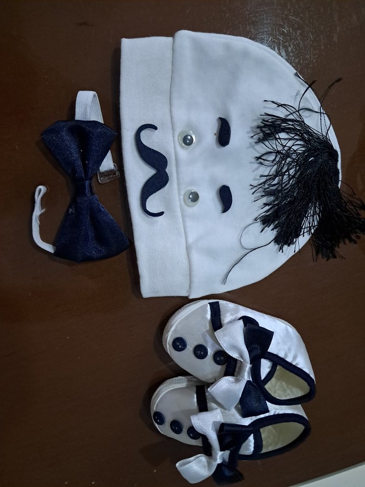 Beyaz Baskılı Çocuk Fiyonklu Papyon Seti - Görsel 5