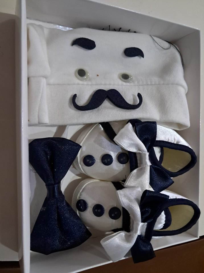 Beyaz Baskılı Çocuk Fiyonklu Papyon Seti - Görsel 2