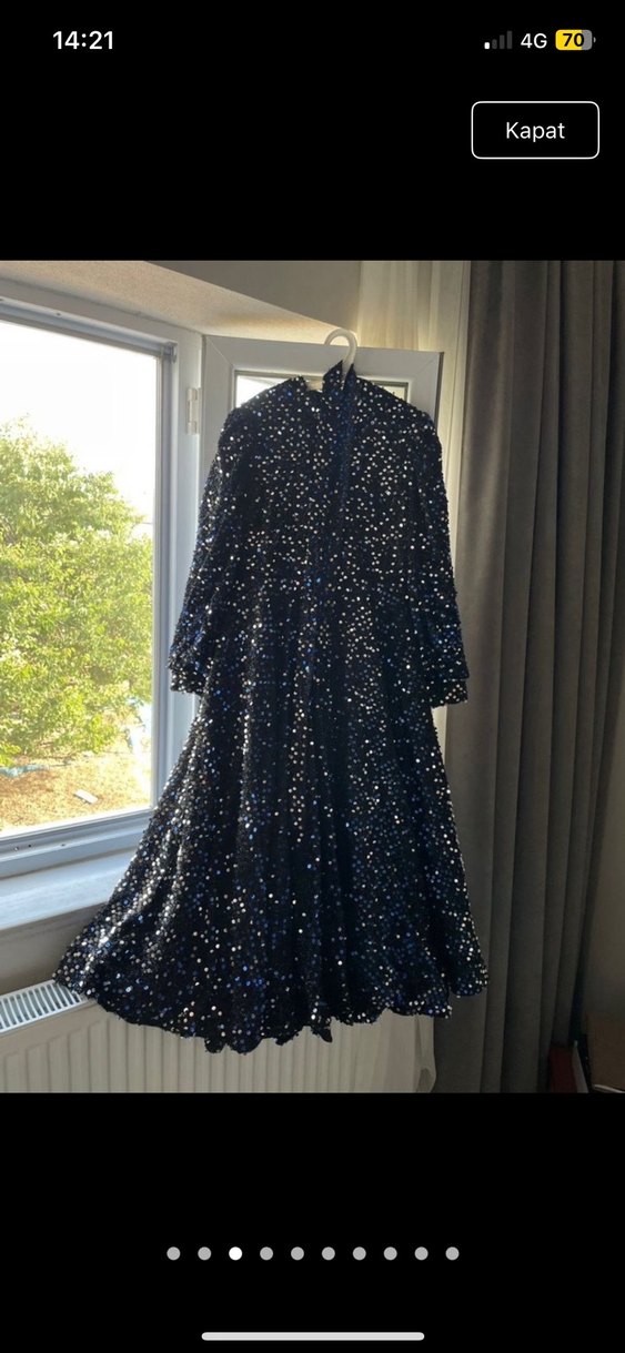 Lacivert Uzun Kol Drapeli Abiye Elbise - Görsel 4