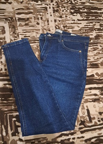 Düğmeli Mavi Kadın Denim Pantolon