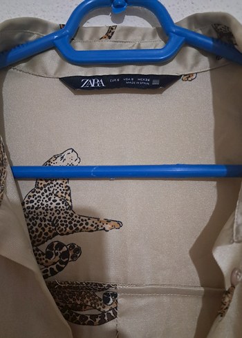 Zara Leopar Desenli Bej Kadın Keten Gömlek