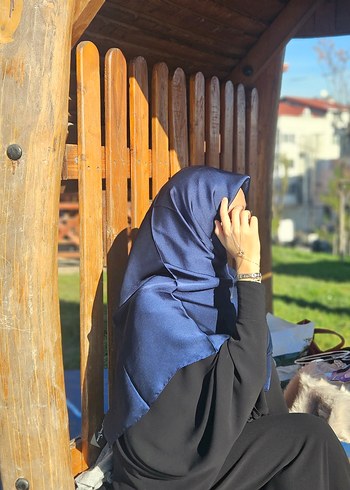 Parlak Mavi Saten Kadın Eşarp  Janjan Özel gün eşarbı - Görsel 3