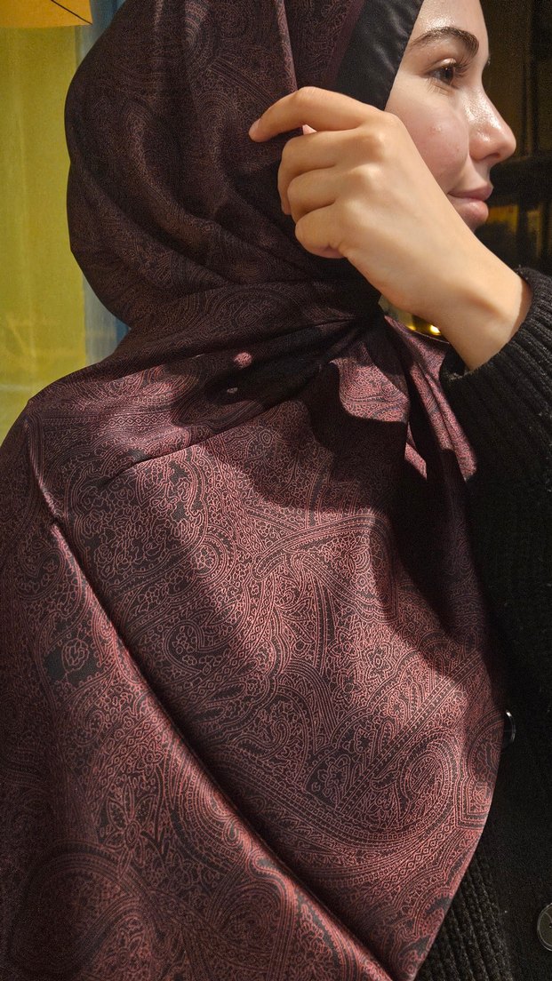 Bordo Hint İpeği Şal  - Levid'or - Görsel 2