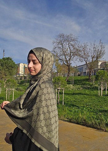 yeşil yün ipek şal çift taraflı - Görsel 3