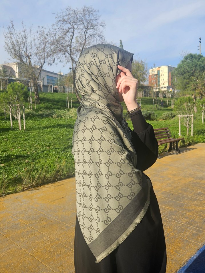 yeşil yün ipek şal çift taraflı - Görsel 5