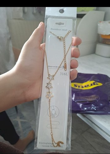 Altın Renkli Yıldızlı Kadın El Zinciri - Görsel 4