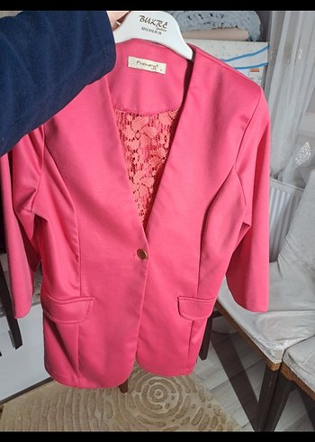 Düğmeli Mini Pembe Kadın Blazer - Görsel 5